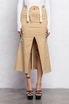 Mermaid Front Cut Detail Midi Skirt | Diagonal Closure Stretch Fit