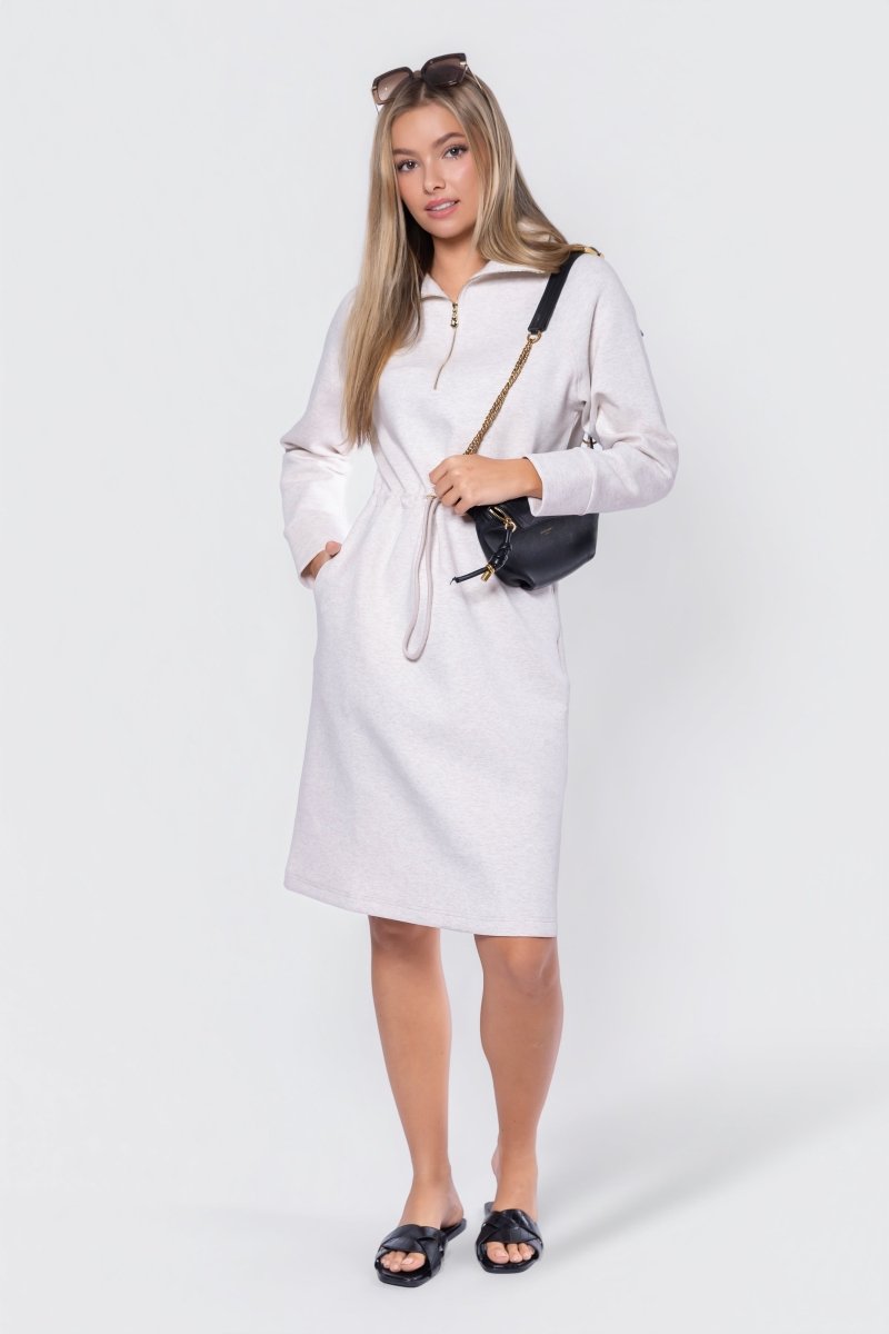 Mina Half Zip Dress 42" (Ivory Heather)