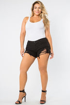 Paula Plus Size-mid Rise Out Seam Lace Up Black Shorts