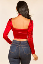 Sadie Long Sleeve Front Wrap and Cross Straps Crop Top