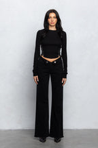 V-Line Folded Detail Destroyed Twill Pants | Raw Hem Street Style